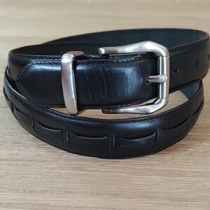 Men's Full Grain Black Leather Belt Twist Detailing With Silver Buckle Size 38